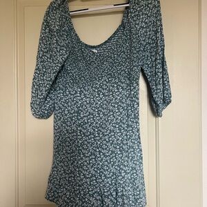 Green Floral Dress with 3/4 Sleeves